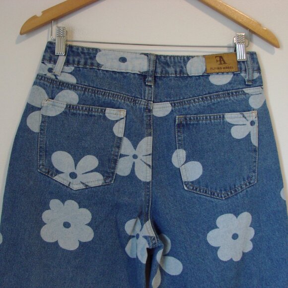 Flying Angel Floral Wide Leg Jeans Flower High Waist Size 11 / 30 Juniors - Picture 11 of 14